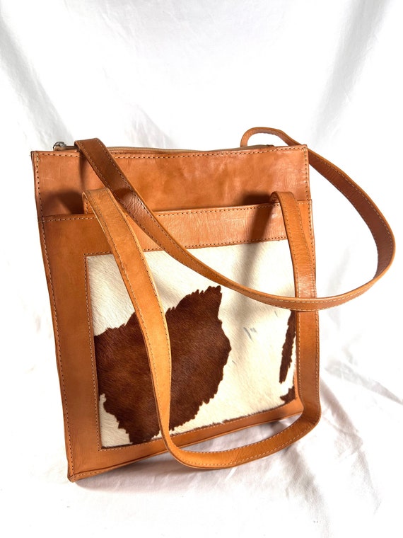 Great Hand tooled Tan Leather and Calf Hair Tote S