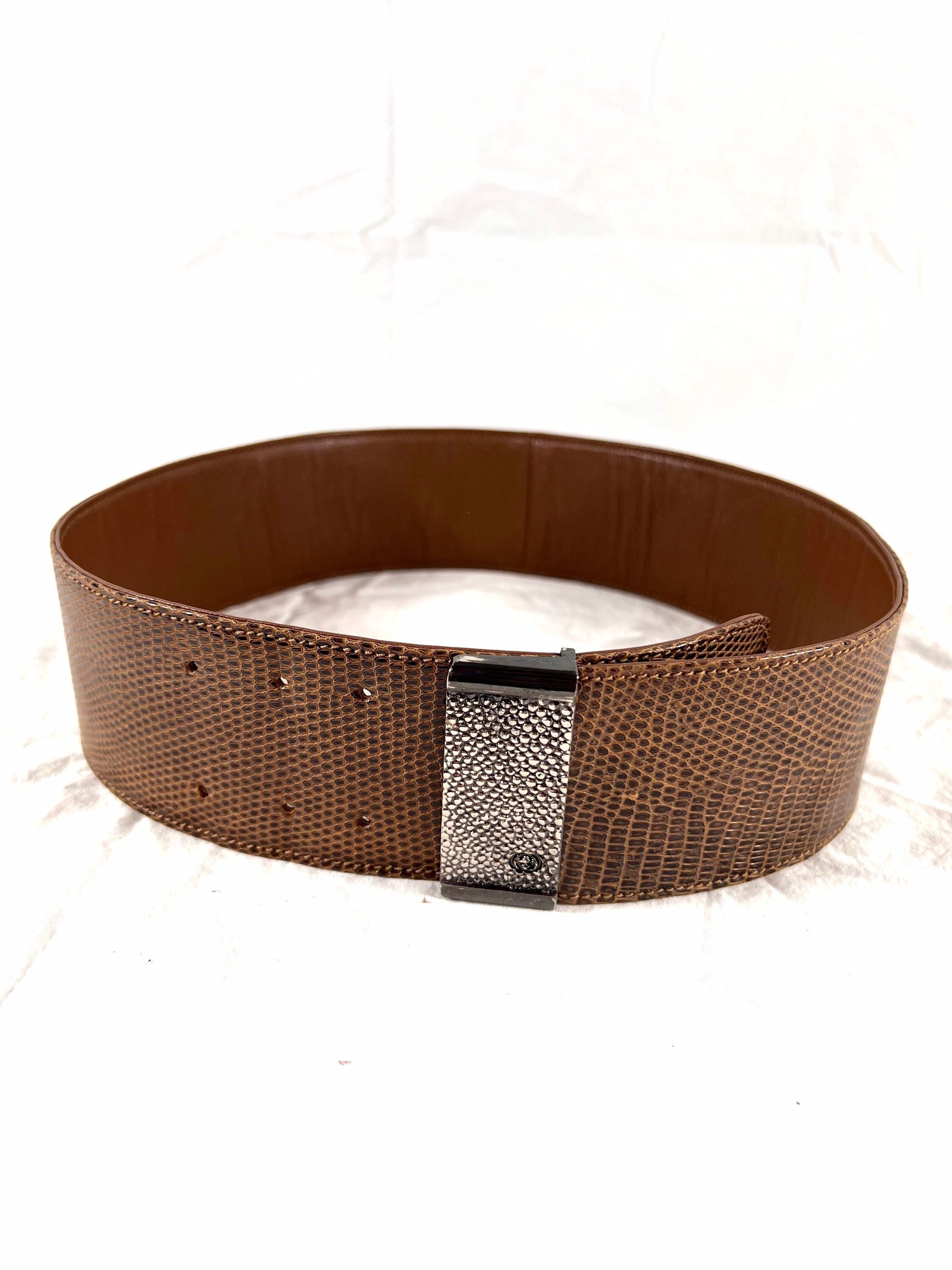 GUCCI Vintage Wide Brown Lizard and Leather Women display picture 1