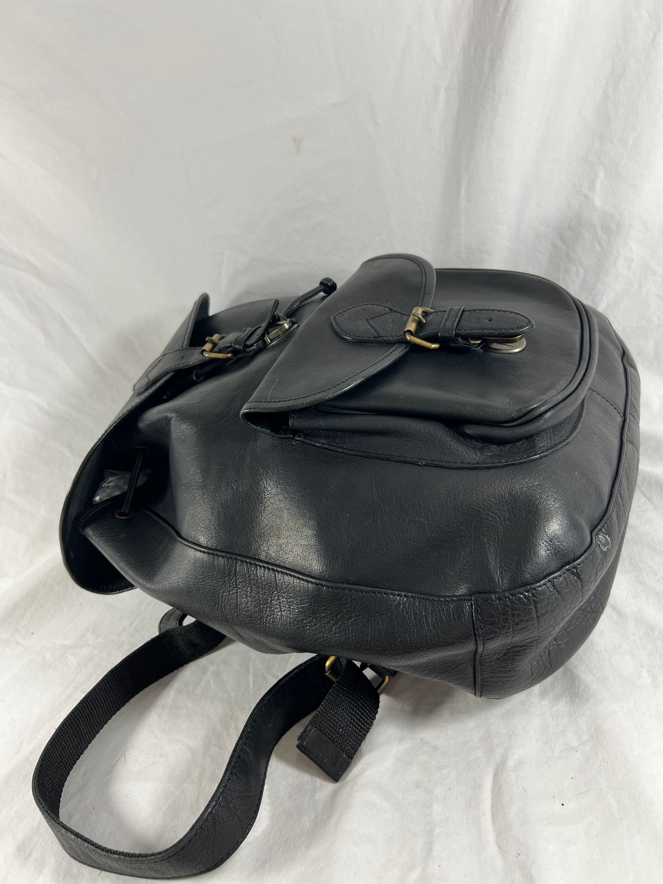 bass black leather backpack G. H. BASS & Co. Vintage Authentic Black Leather Rugged Rucksack Backpack  Bag