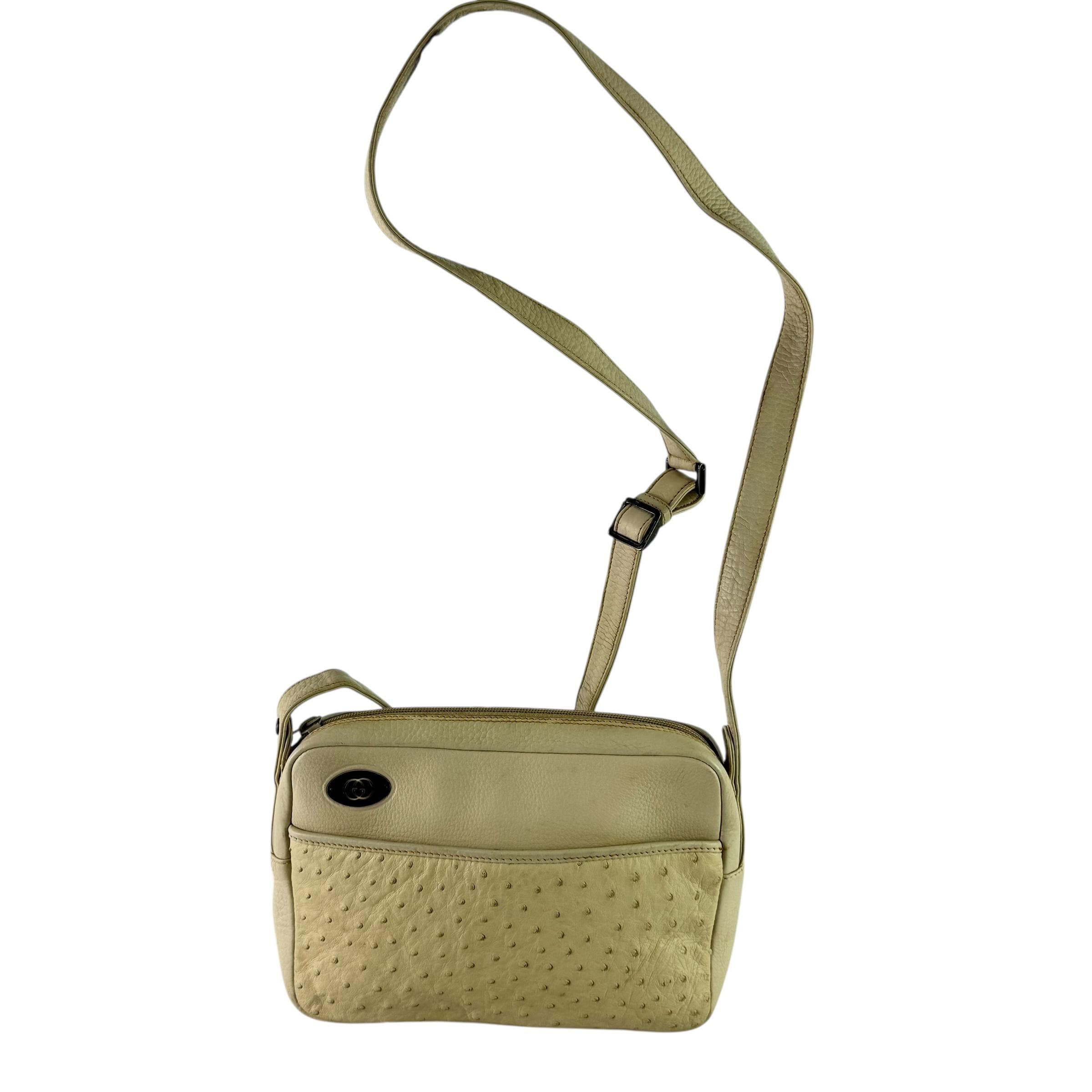Buy GUCCI Ostrich Authentic Beige Leather Crossbody Bag Made in
