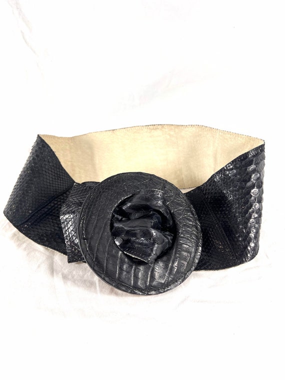 CARLOS FALCHI Wide Black Snakeskin Women's Belt S 