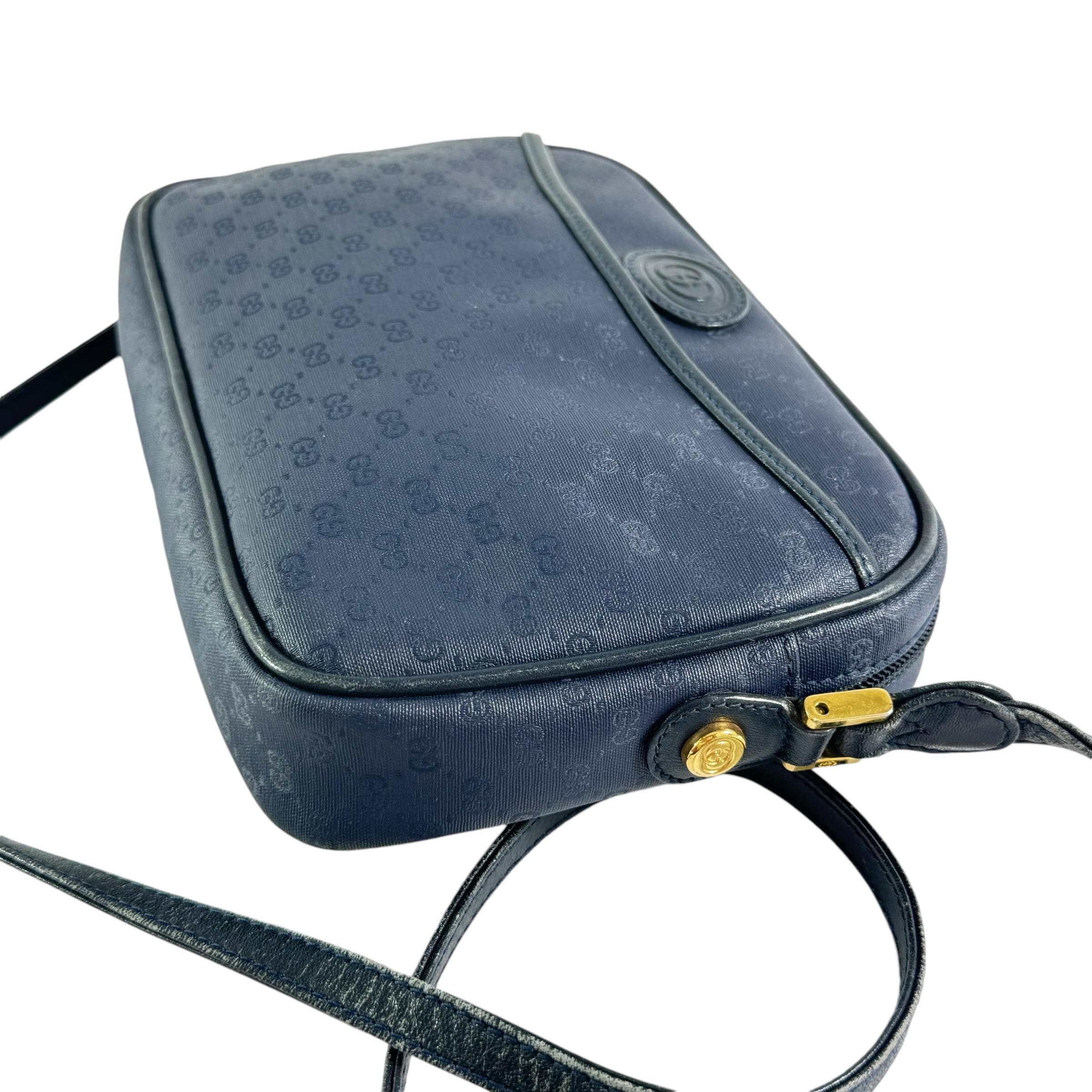 GUCCI Navy Blue Canvas Micro GG Monogram Camera Cross