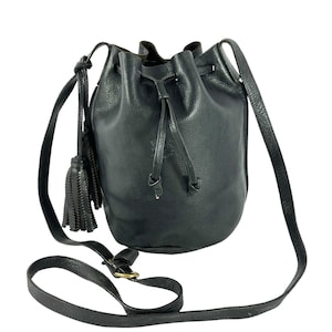 IL BISONTE W.A Di Filippo Black Leather Drawstring Bucket Bag Made in Italy