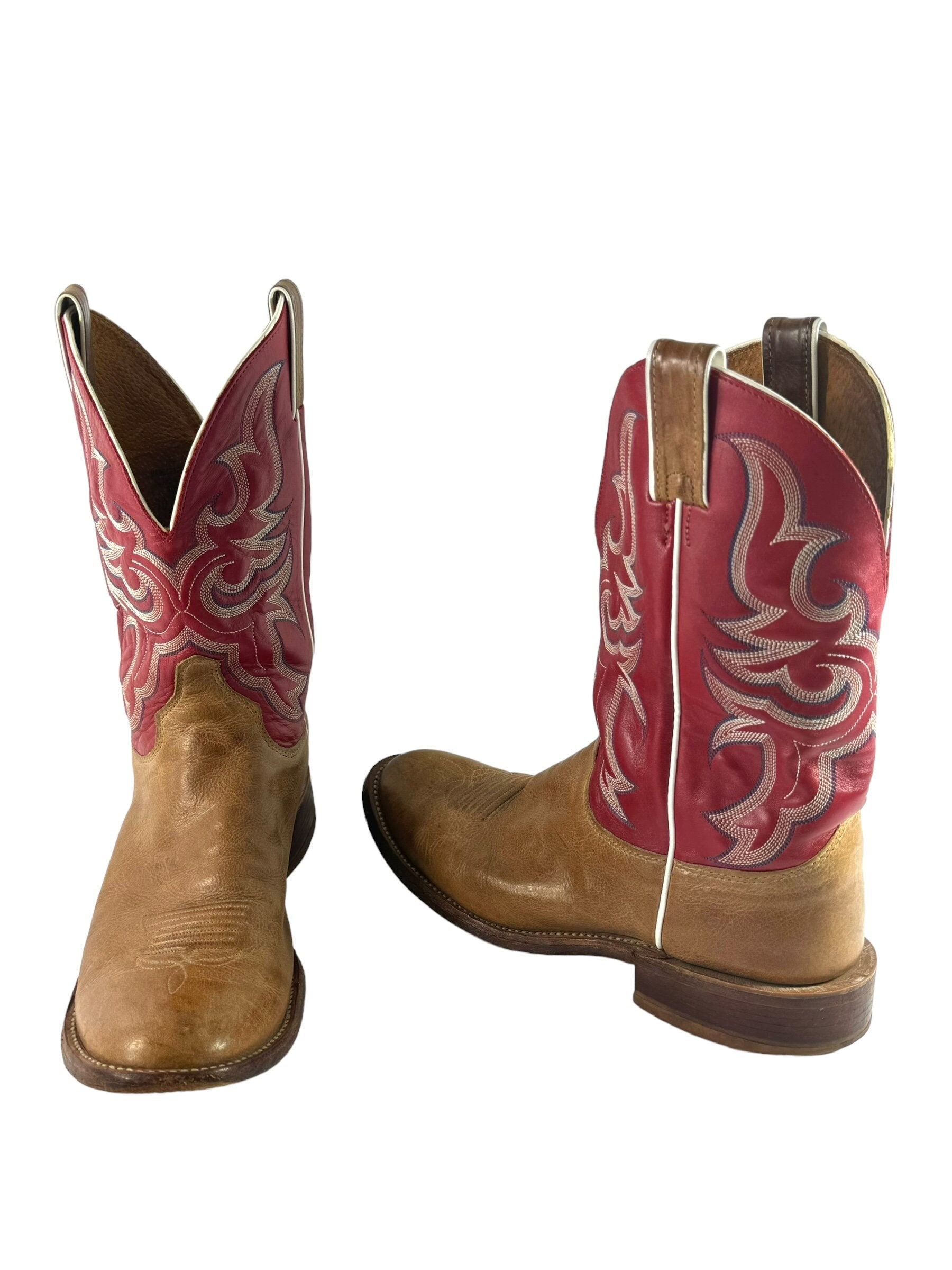 JUSTIN Red Tan Leather Cowboy Men s Bent Rail Western Boots Made in USA 10 US Etsy Ireland