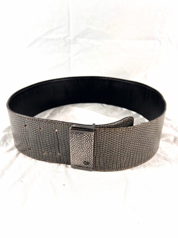 GUCCI Vintage Wide Gray Lizard and Leather Women display picture 2