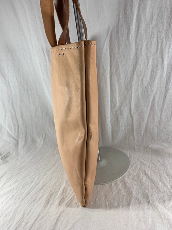 Great Natural Tan Leather Tote Shoulder Bag - image 4