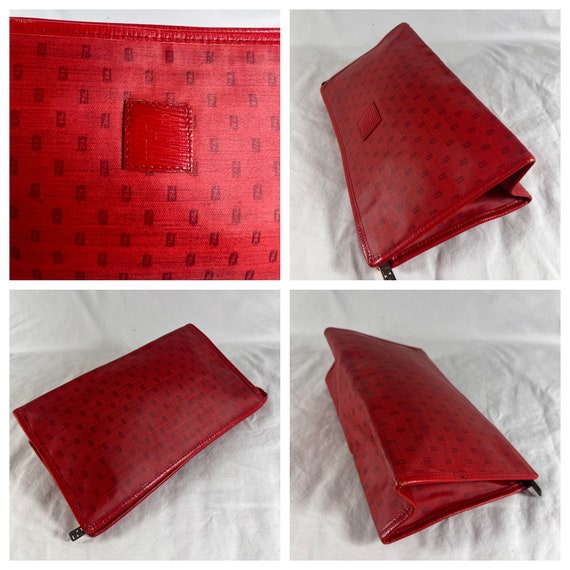 80's FENDI Red Canvas Micro FF Logo Pouch Clutch … - image 10