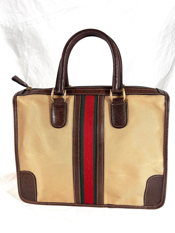 60 S Hard to Find GUCCI Vintage Beige Canvas Web Stripes Satchel Bag Made in Italy Etsy Canada