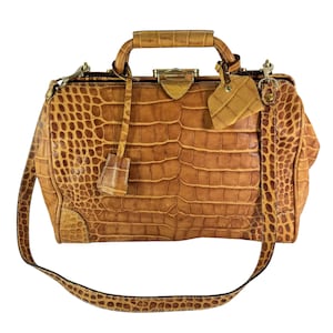 DOONEY & BOURKE Tan Leather Croc Embossed Doctor Top Handle Satchel Bag Italy