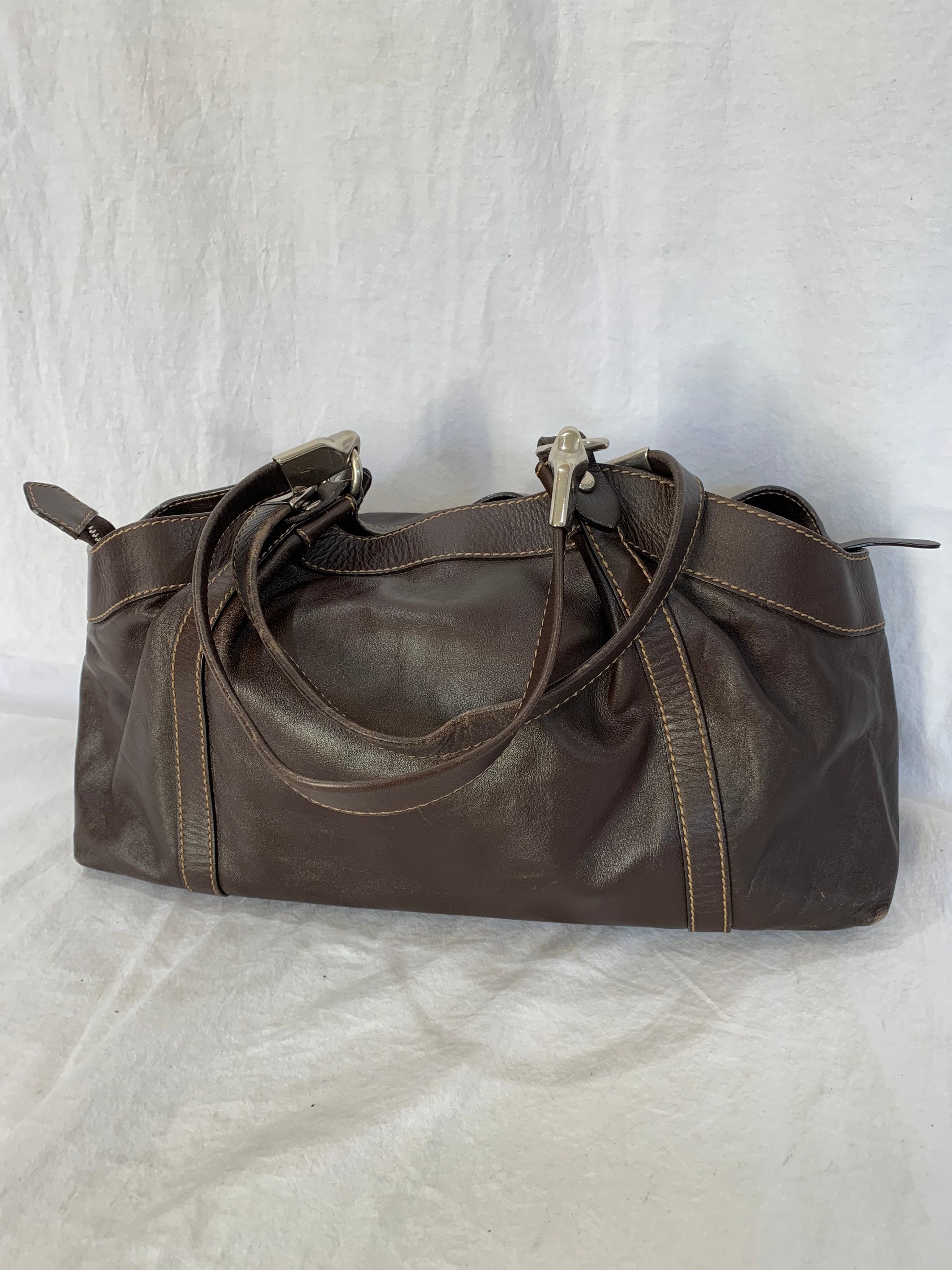 HOGAN Authentic Vintage Brown Leather Satchel Bag Made in Etsy