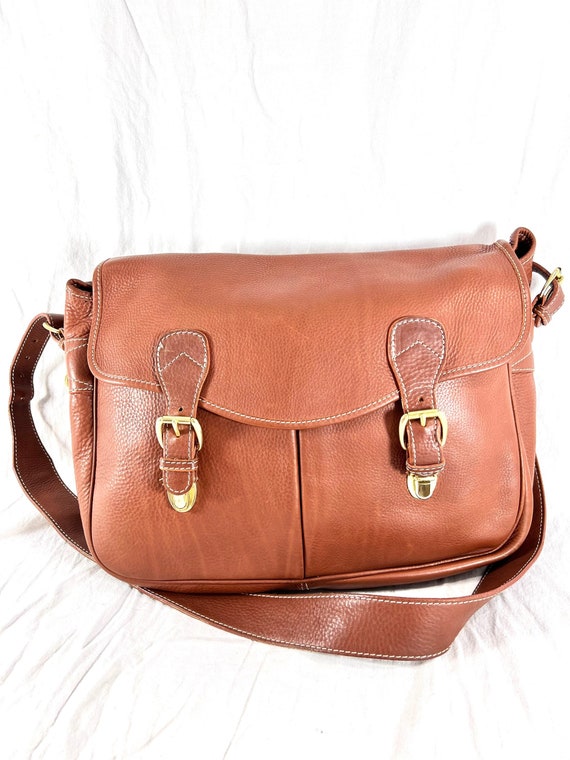 Vintage Authentic Tan Leather Briefcase Messenger… - image 1