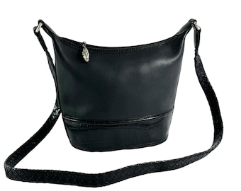 BRIGHTON Black Leather Bucket Shoulder Bag