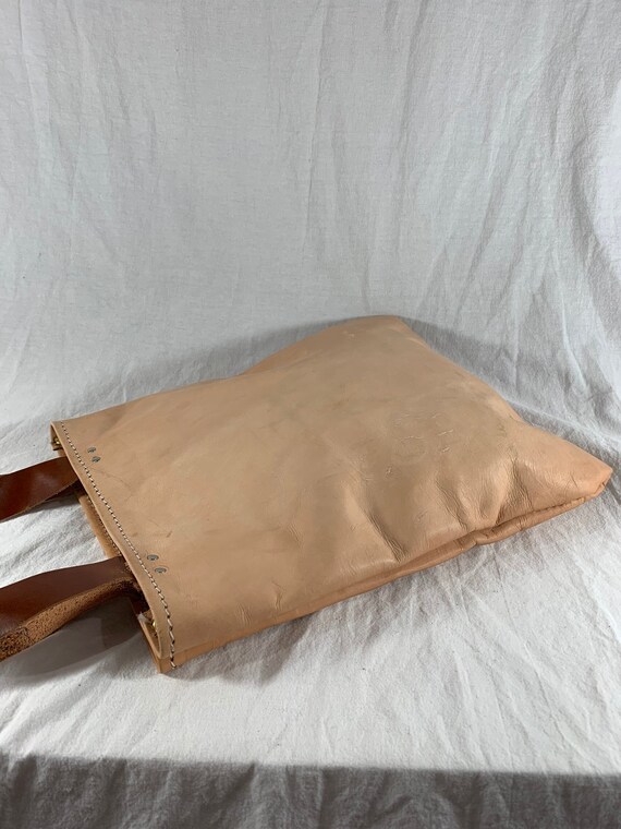 Great Natural Tan Leather Tote Shoulder Bag - image 7
