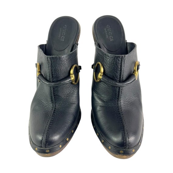 GUCCI ブラックレザー ホースビット ヴィンテージ クロッグパンプス