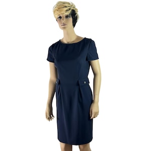 Vintage VALENTINO Navy Blue Wool Mid-Length Sleeve Women&#39;s Dress Marked as 10 US