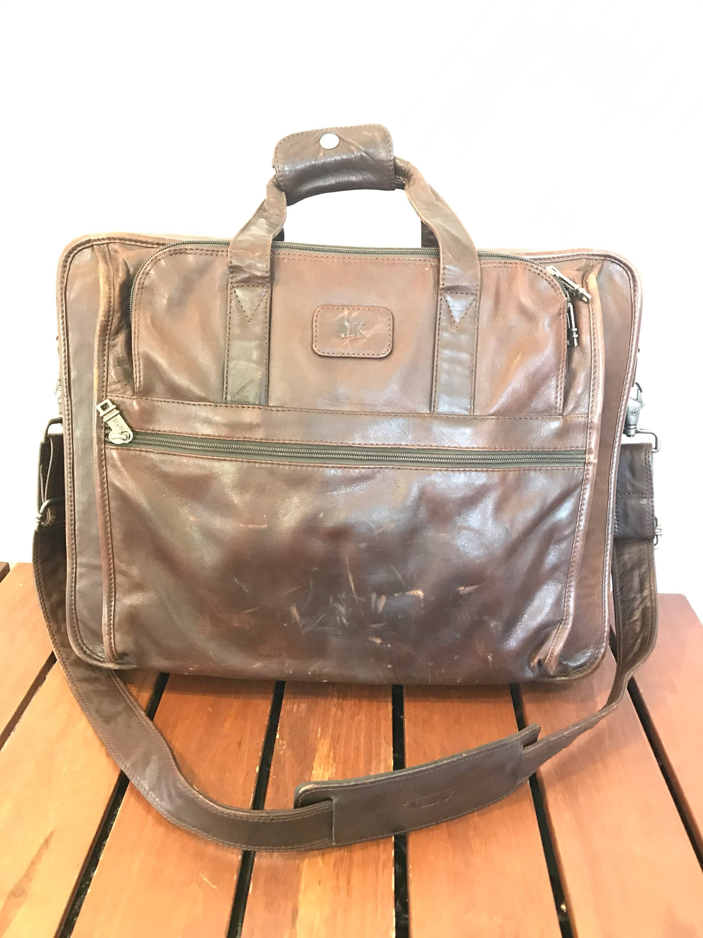 tumi brown leather briefcase