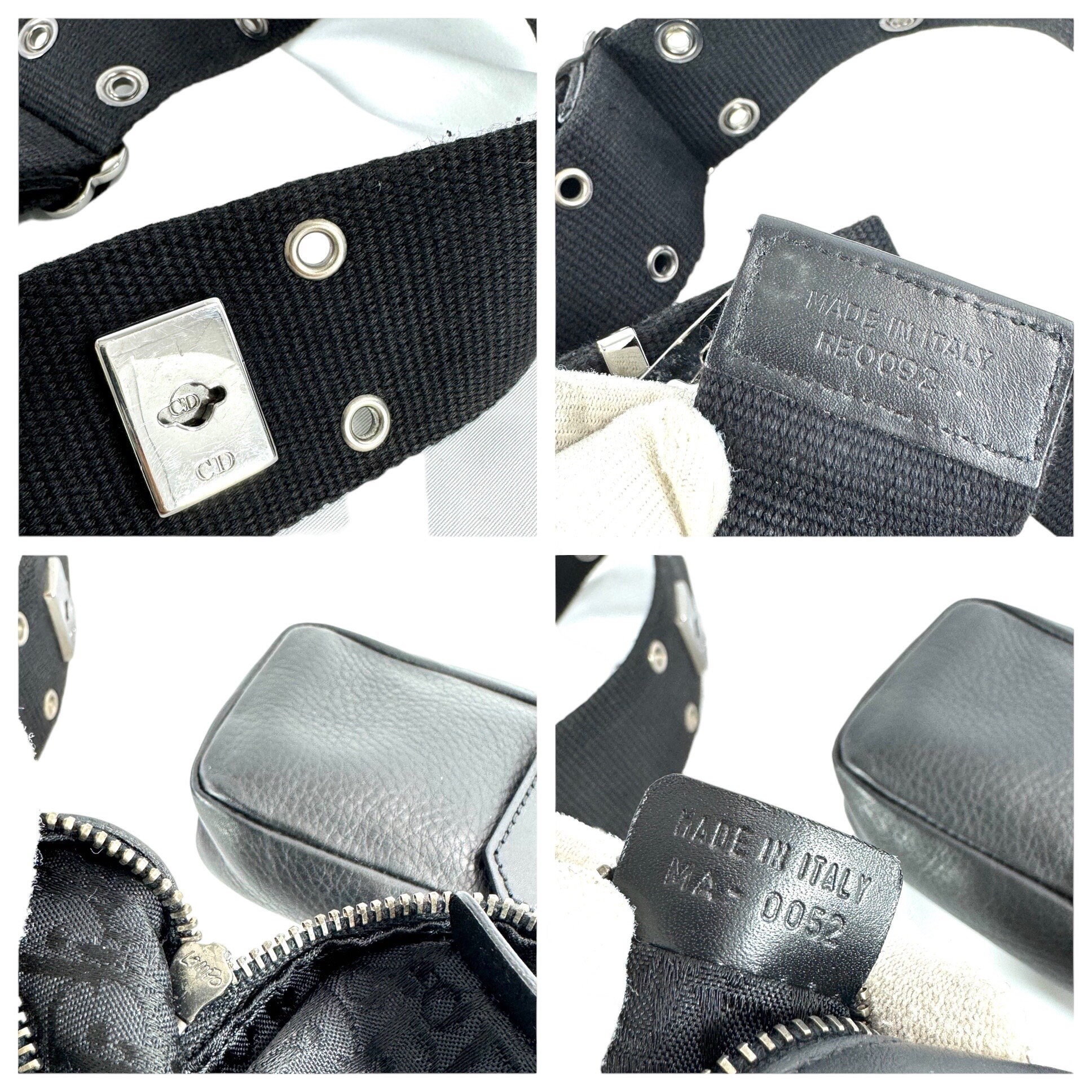 CHRISTIAN DIOR MA-0052 Black Leather Twin Pochette Belt Bum Bag Funny Pack 38\
