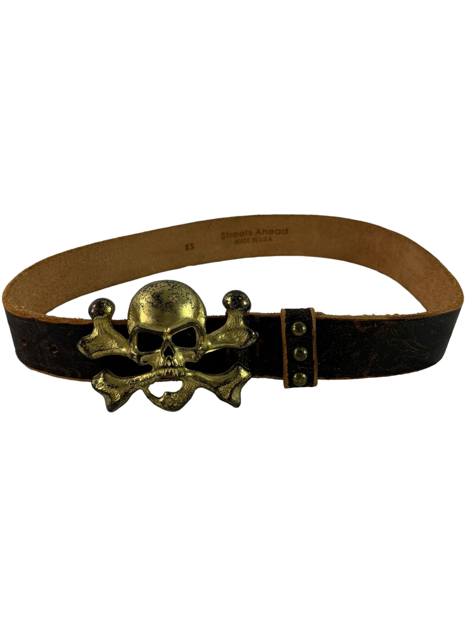 Streets Ahead Brown Leather Belt with Skull Accent STREETS AHEAD Brown Leather Pirates Skull Buckle Women main image 3