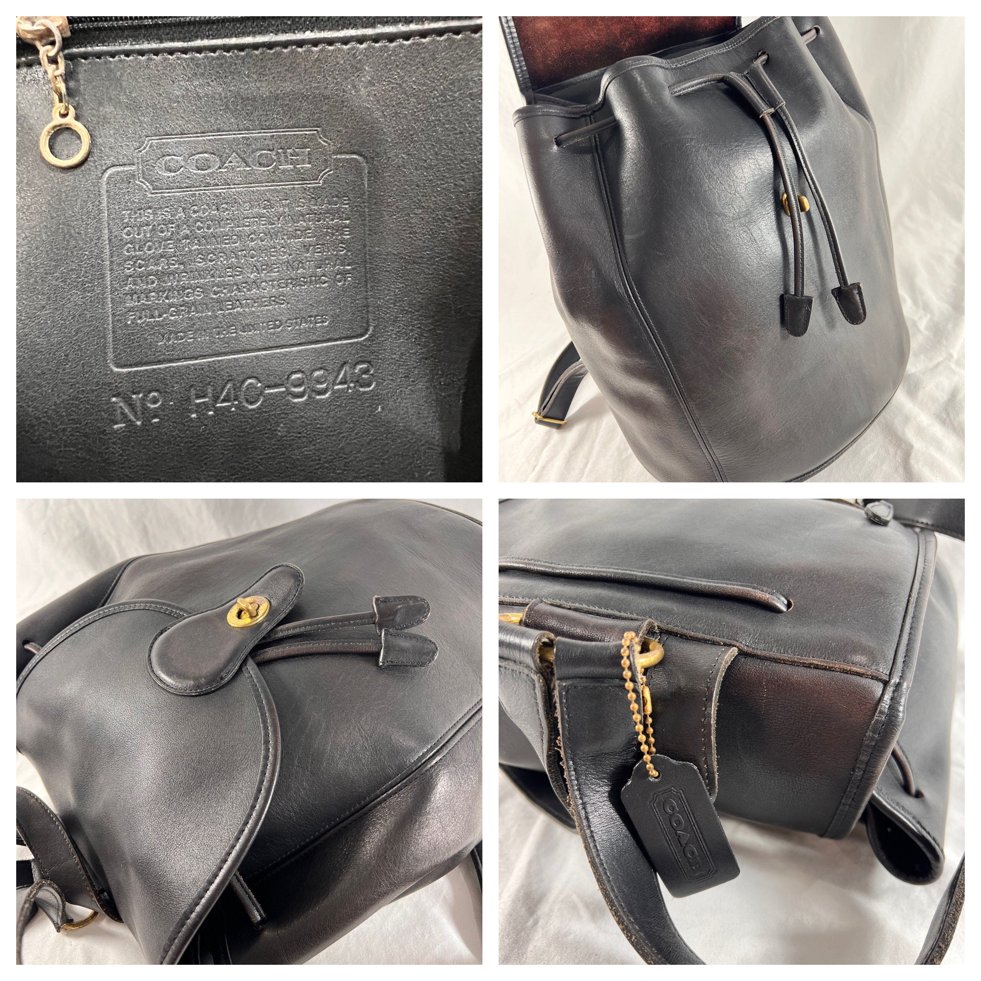 1994 COACH Vintage Black Leather Backpack Made in the United
