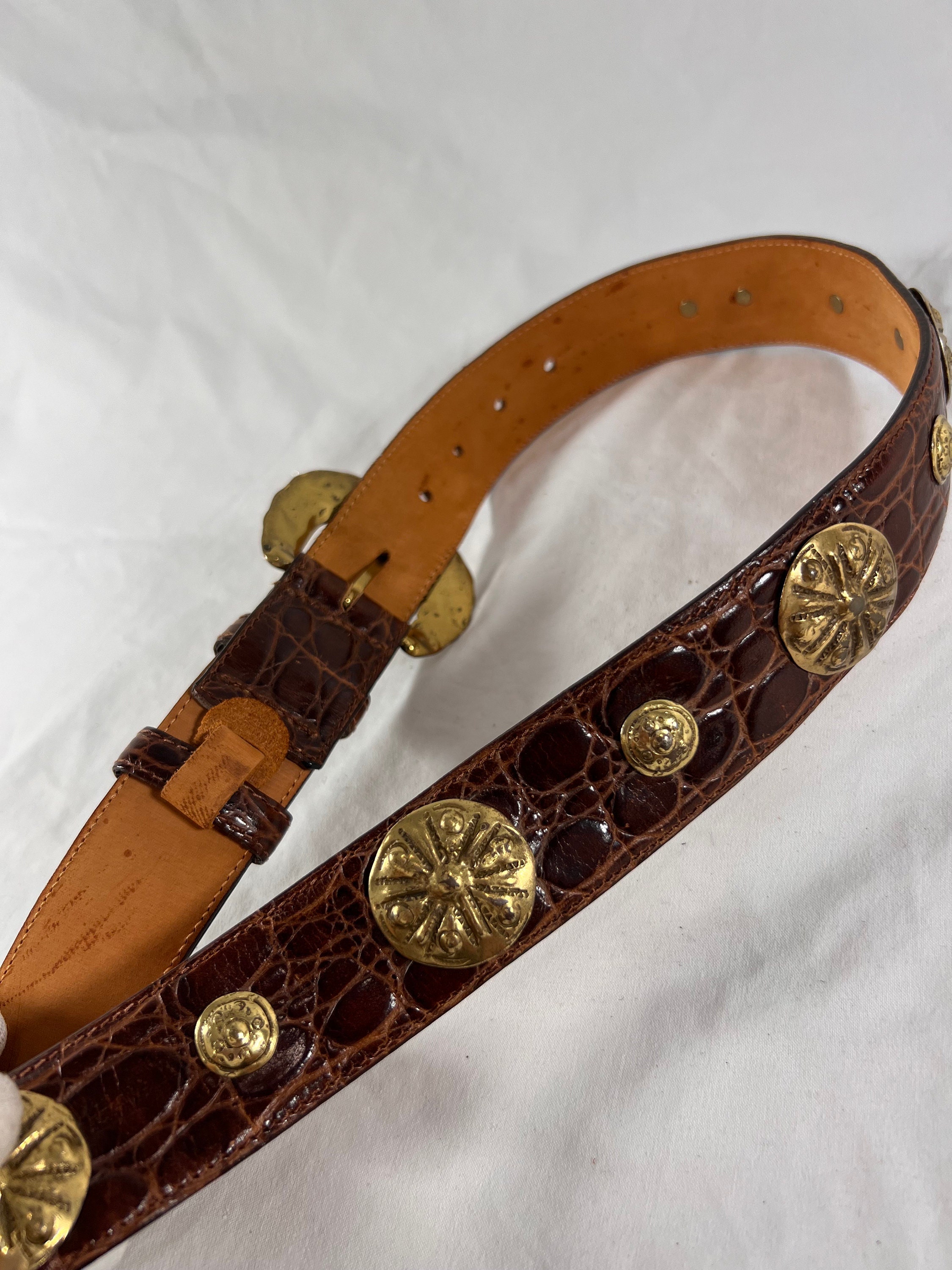SAKS FIFTH AVE Vintage Western Leather Belt-Italy-L Saks 5th Avenue Blue Karung Textured Leather Belt - 27 | eBay main image 4
