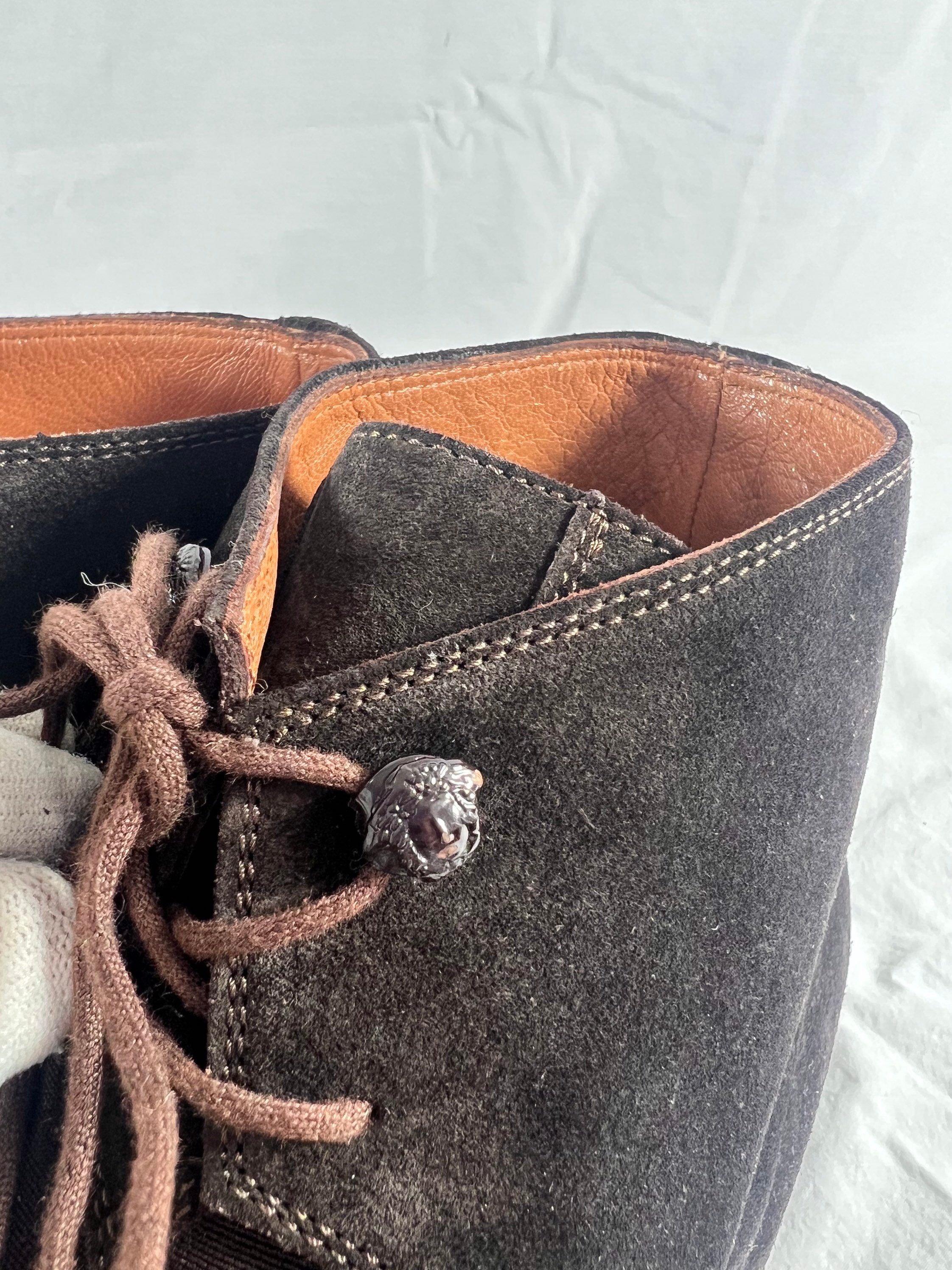 Gianni Versace Men’s Brown Suede Ankle Boots | Sz 8.5 | Silver Medusa | Italy GIANNI VERSACE Authentic Brown Suede Leather Medusa Ankle  main image 4