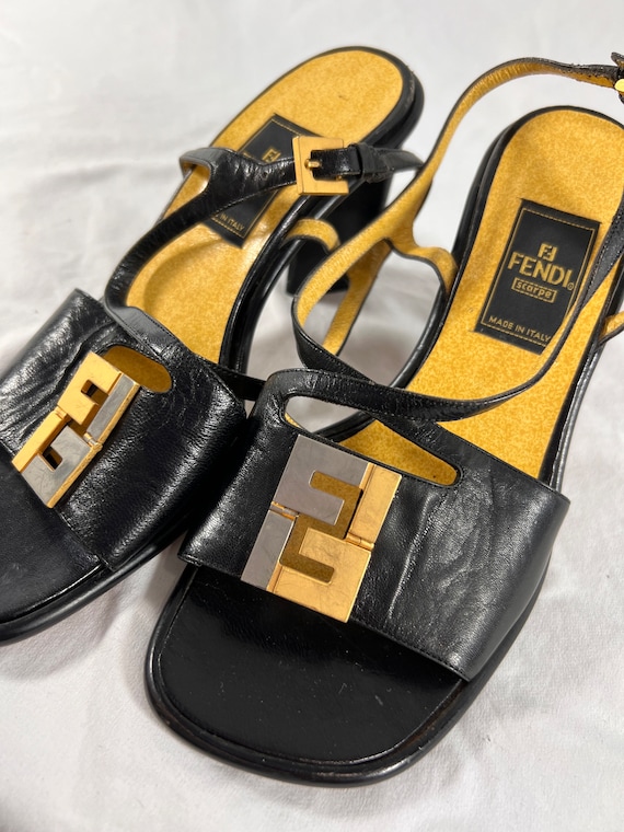 Vintage FENDI Zucca Logo Plaque Heels Sandals 36 … - image 6