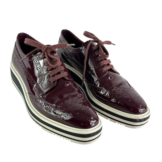 PRADA Brogues Burgundy Patent Leather Women Wingt… - image 5