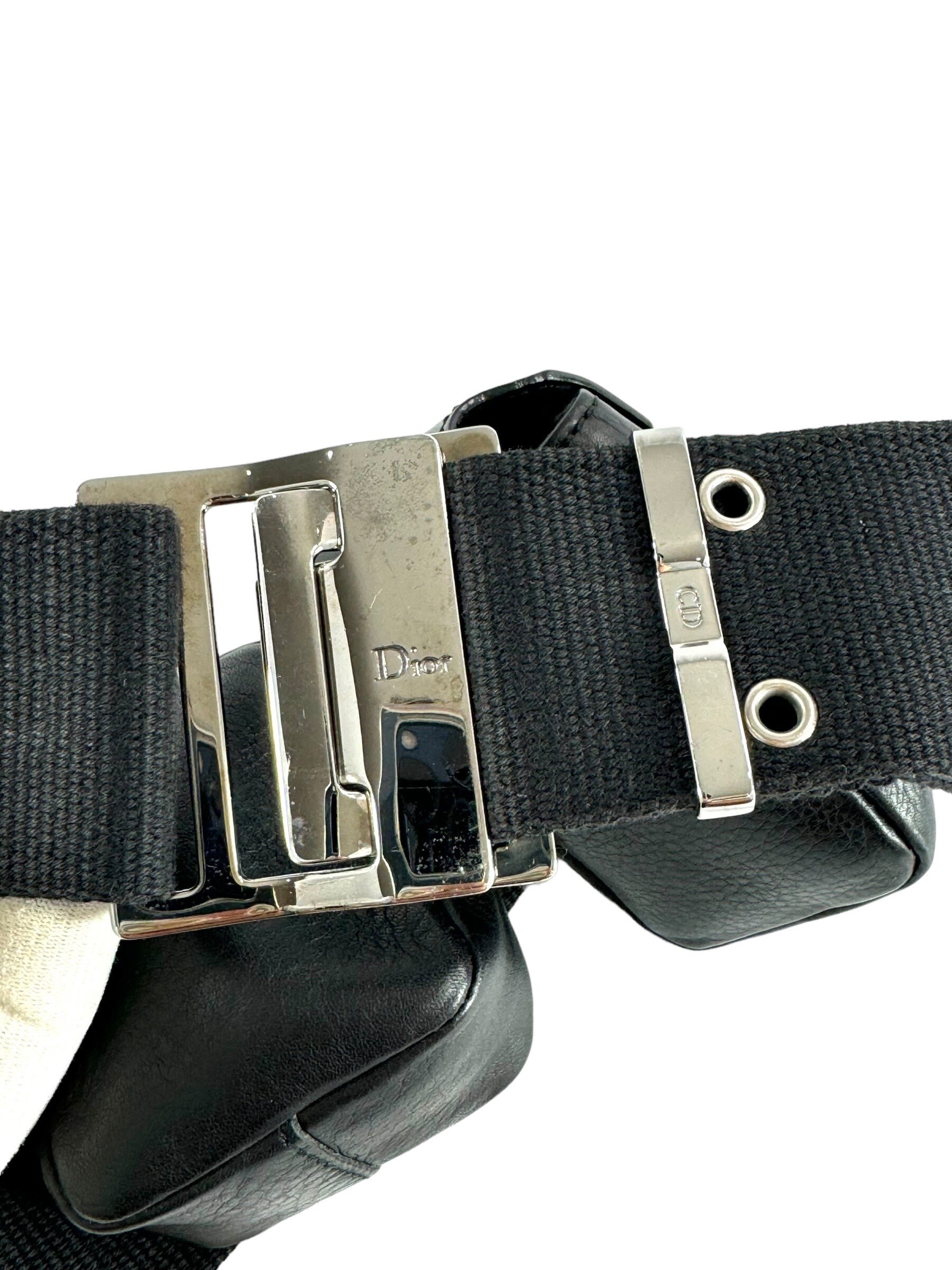 CHRISTIAN DIOR MA-0052 Black Leather Twin Pochette Belt Bum Bag Funny Pack 38\