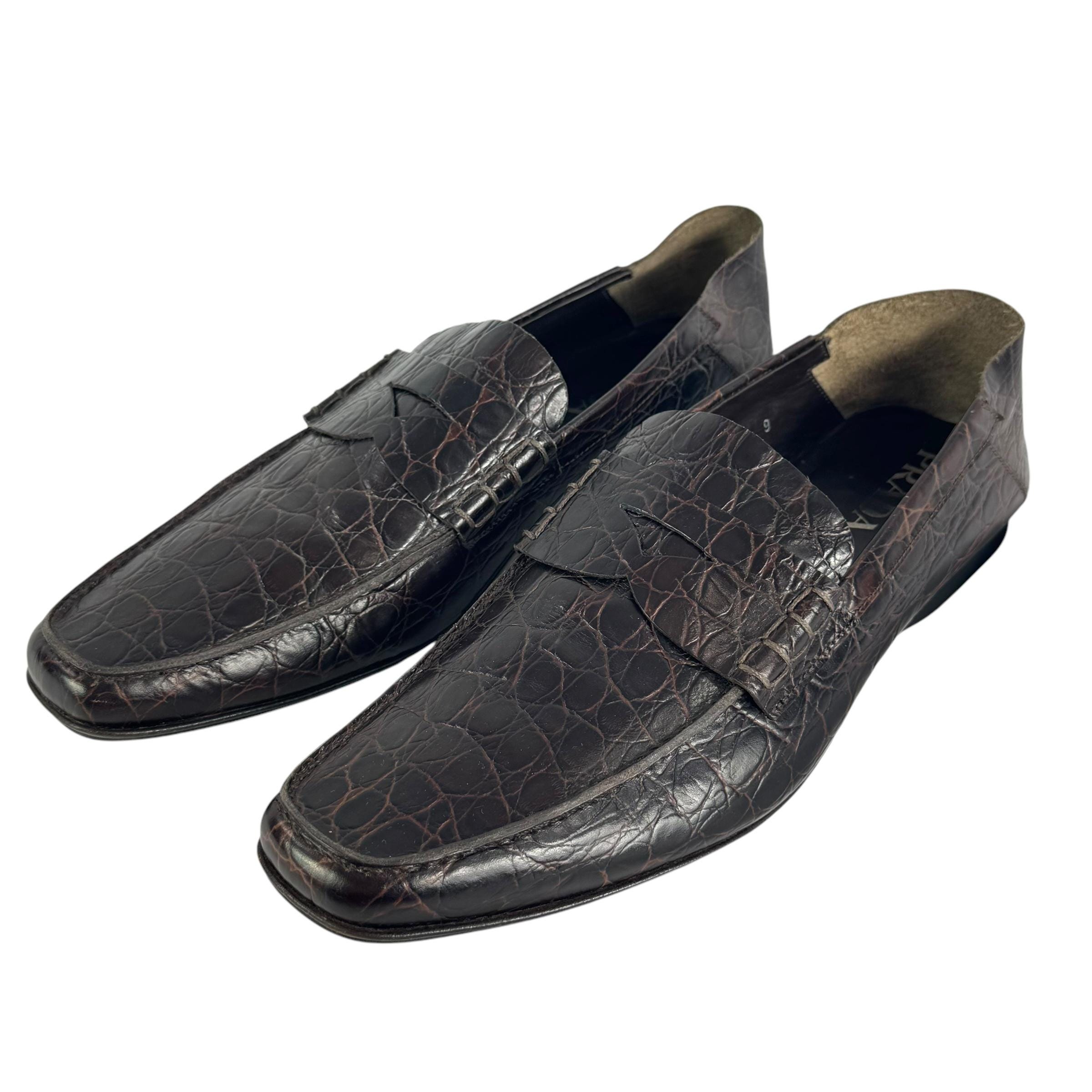 PRADA Dark Brown Croc Embossed Calfskin Men