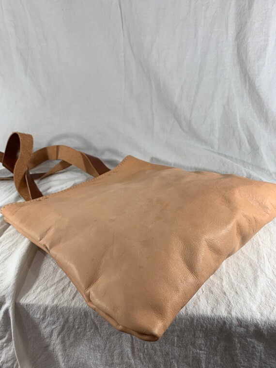 Great Natural Tan Leather Tote Shoulder Bag - image 8