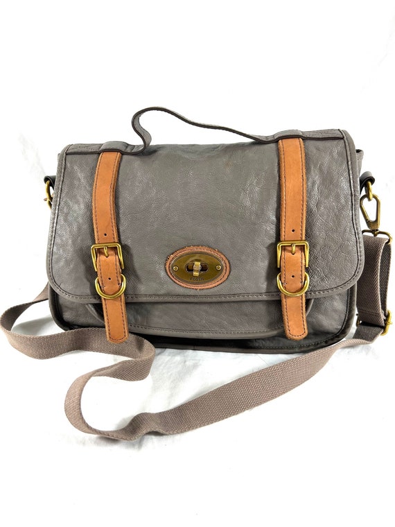 FOSSIL Long Live Taupe Leather Turn Lock Closure … - image 1