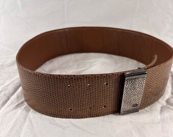 GUCCI Vintage Wide Brown Lizard and Leather Women display picture 2