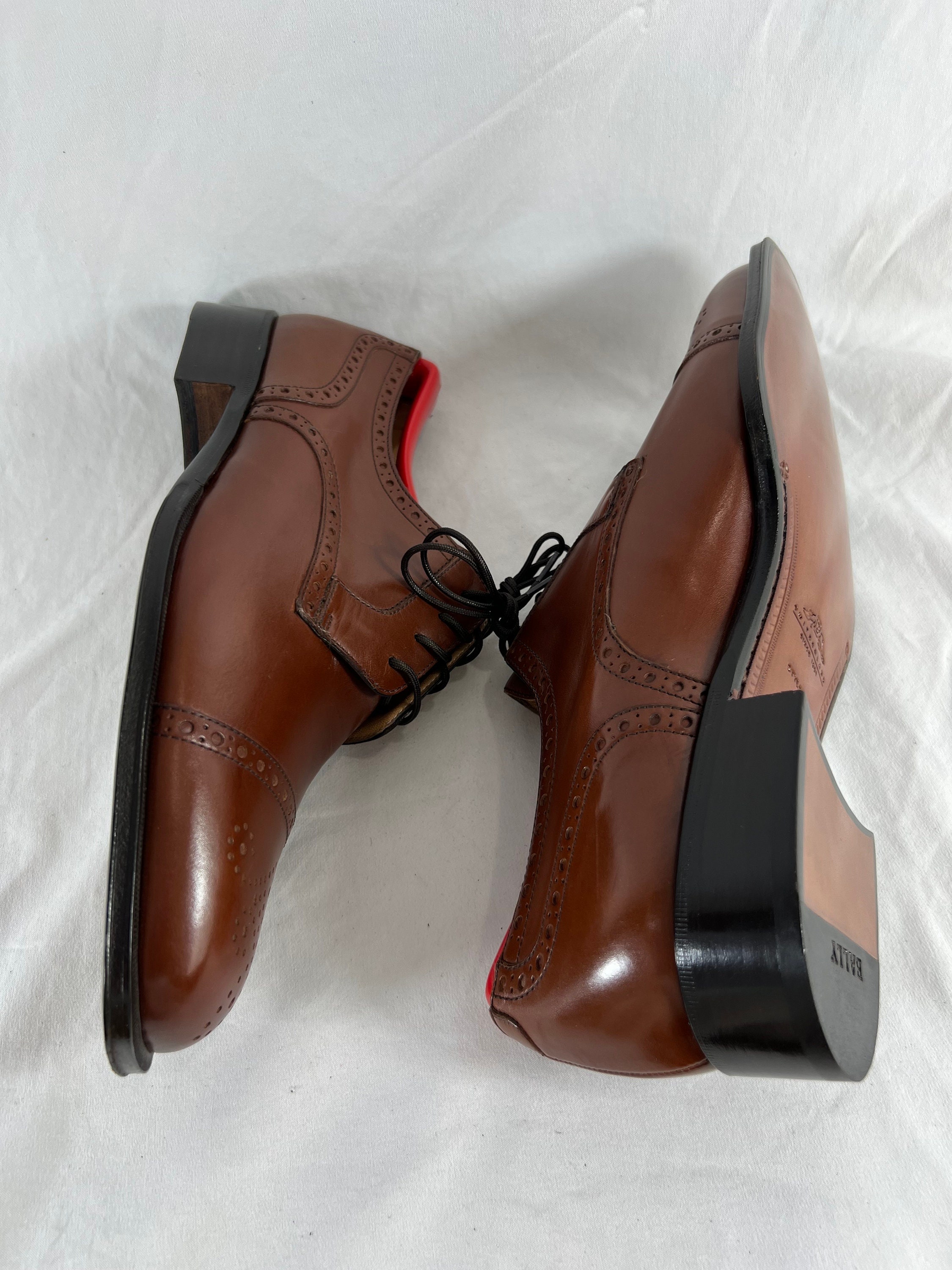 BALLY Brown Leather Derby Semi Brogue Loafers Made in 