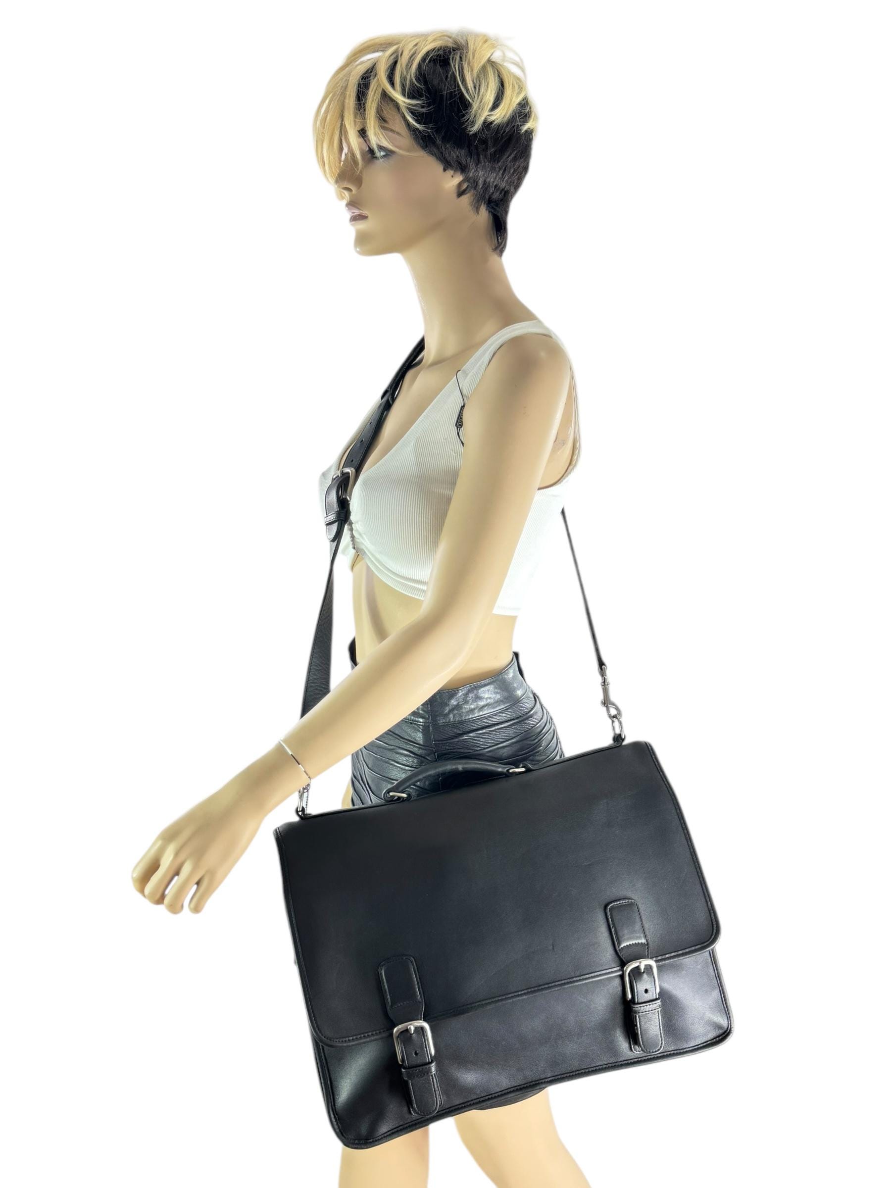 COACH Black Leather Thompson Vintage Unisex Briefcase Messenger