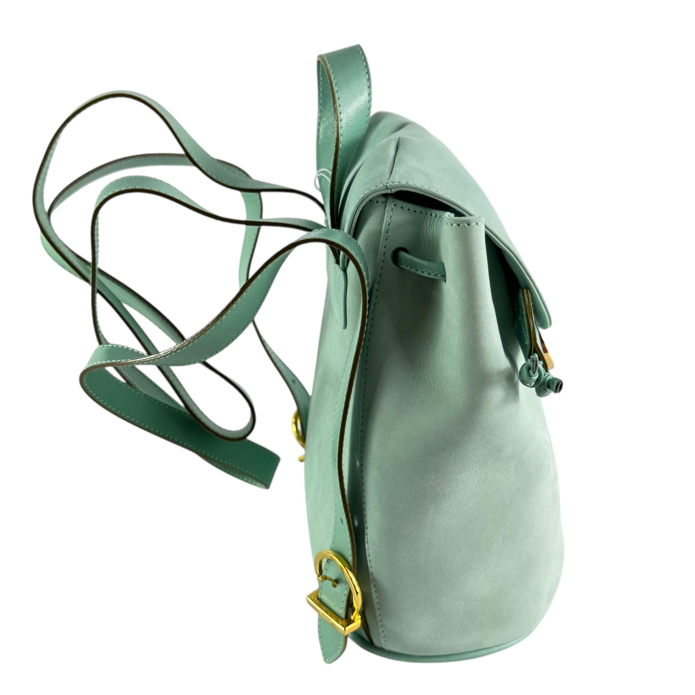 SALVATORE FERRAGAMO Gancini Light Turquois Nubuck Leather 