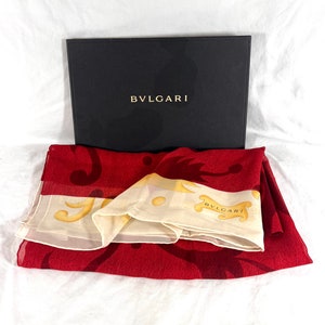 Vintage BVLGARI Davide Pizzigoni 100% Silk Red Multicolor Abstract Scarf Made in Italy