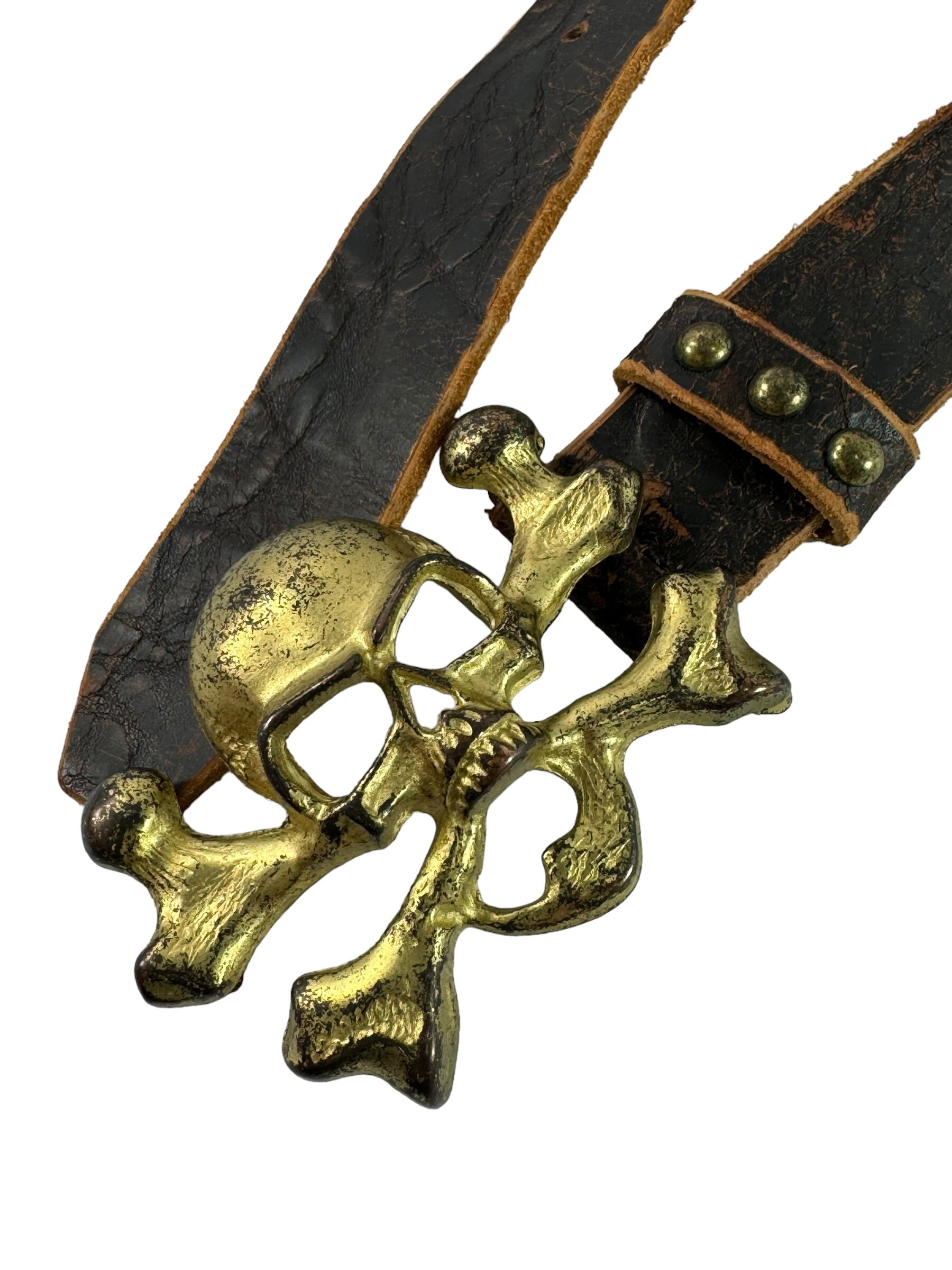 STREETS AHEAD Brown Leather Pirates Skull Buckle Women display picture 1