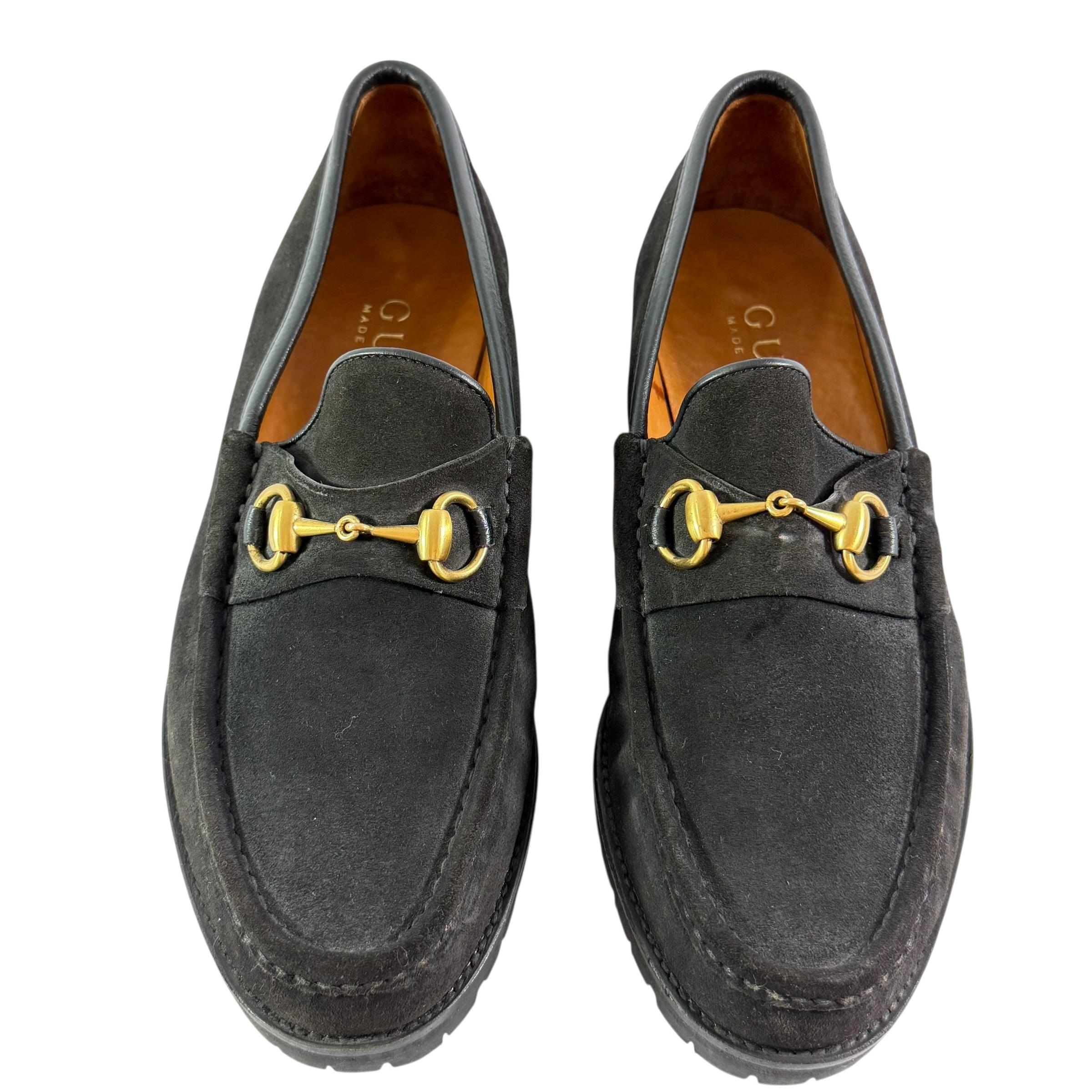 Authentic Gucci Black Velvet Loafers with Gold Accents Men main image 2