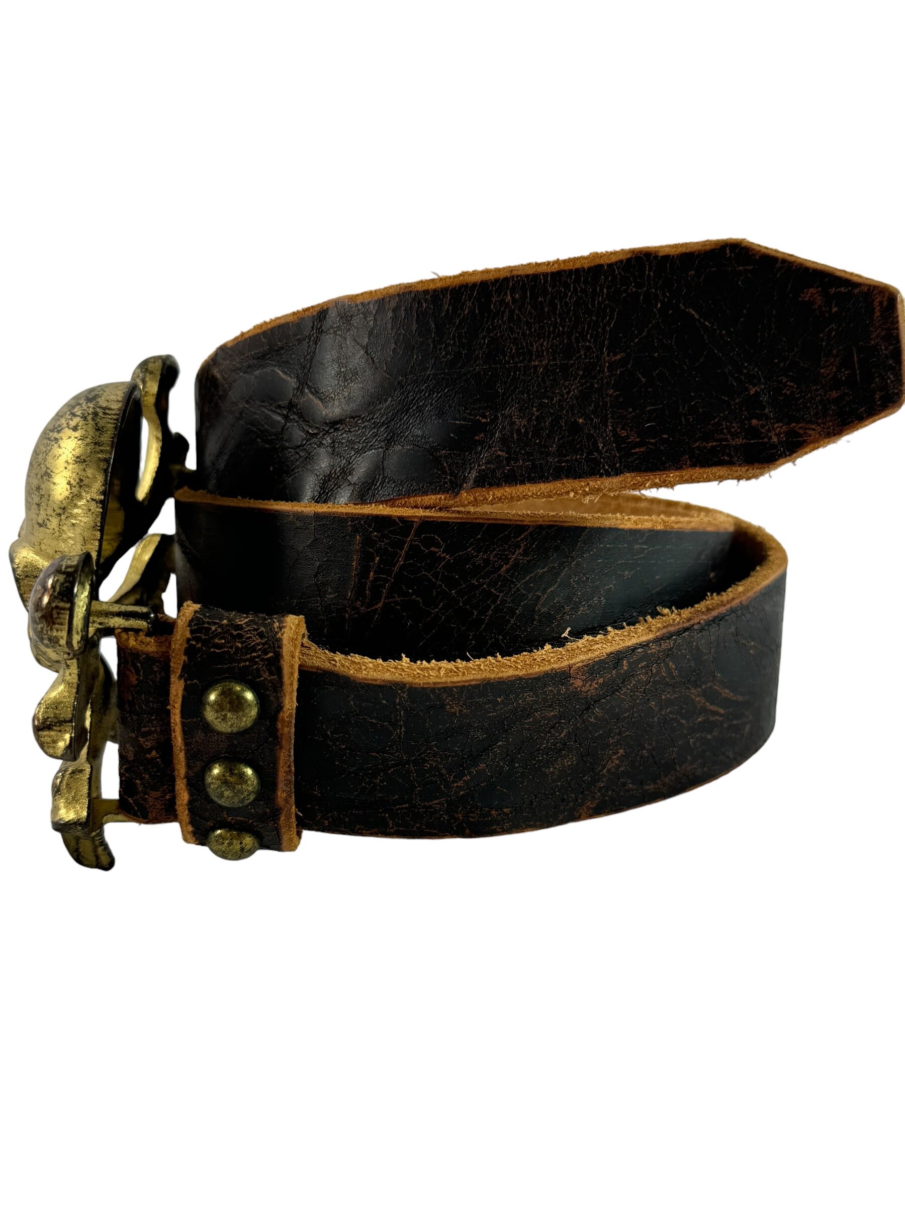 STREETS AHEAD Brown Leather Pirates Skull Buckle Women