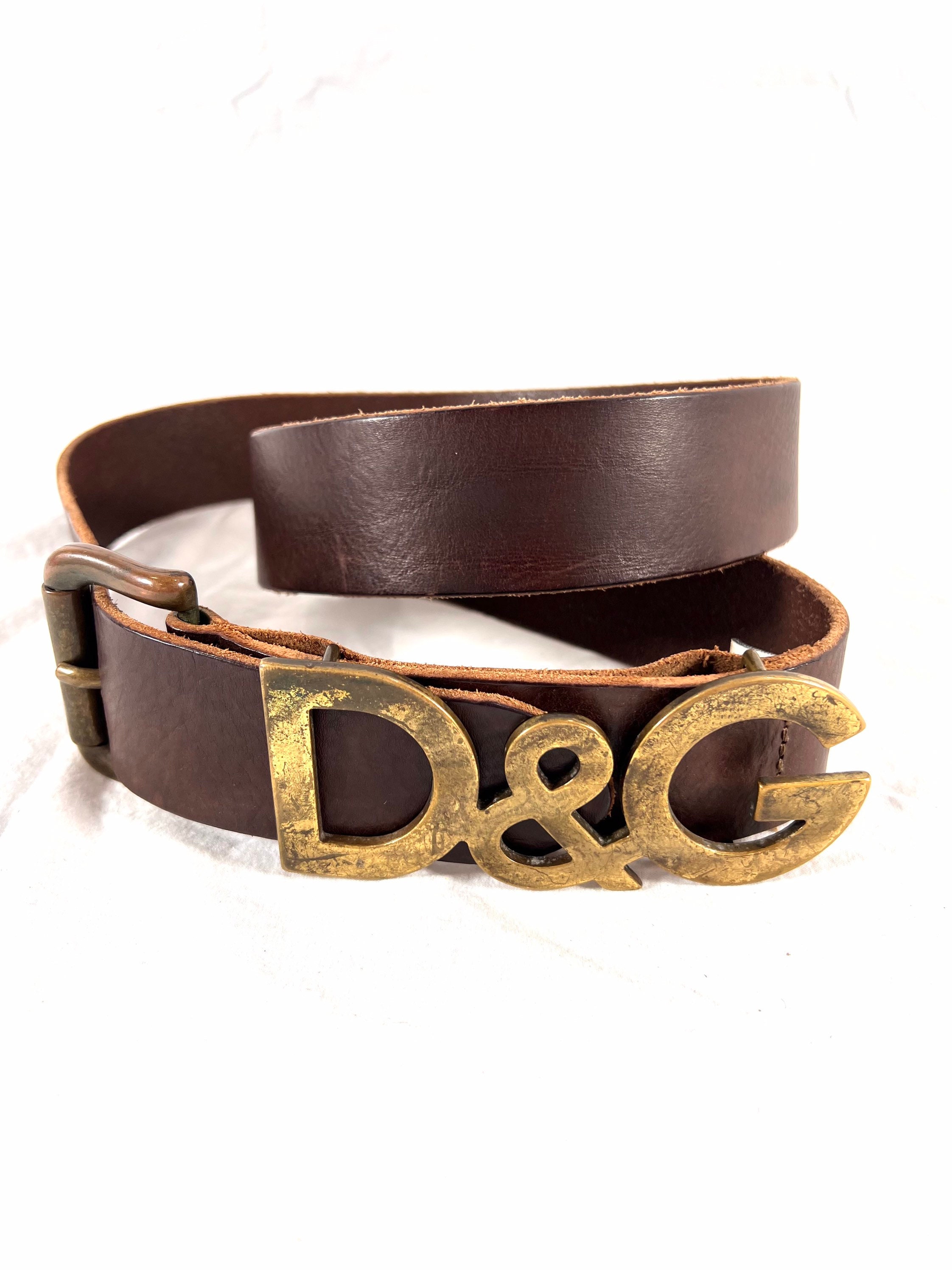 Dolce & Gabbana Dark Brown Leather Antique Metal Buckle Belt in