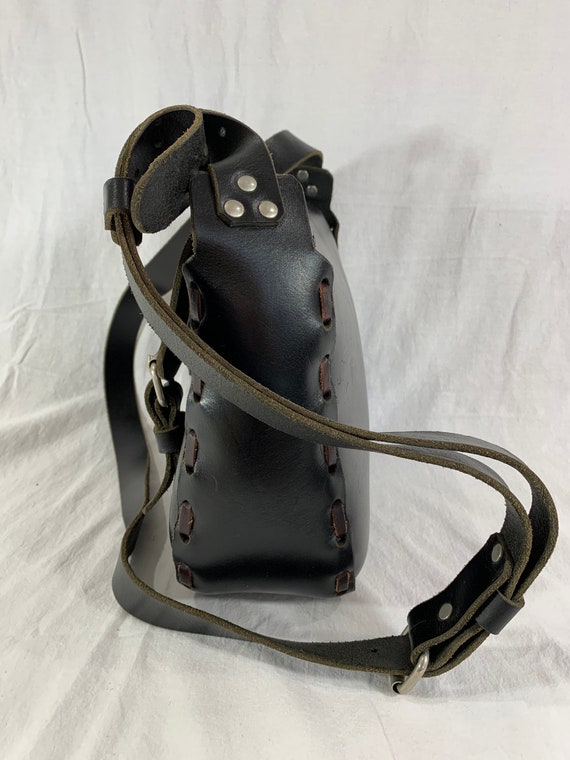 Vintage Genuine Black Leather Woven Thick Stitche… - image 3