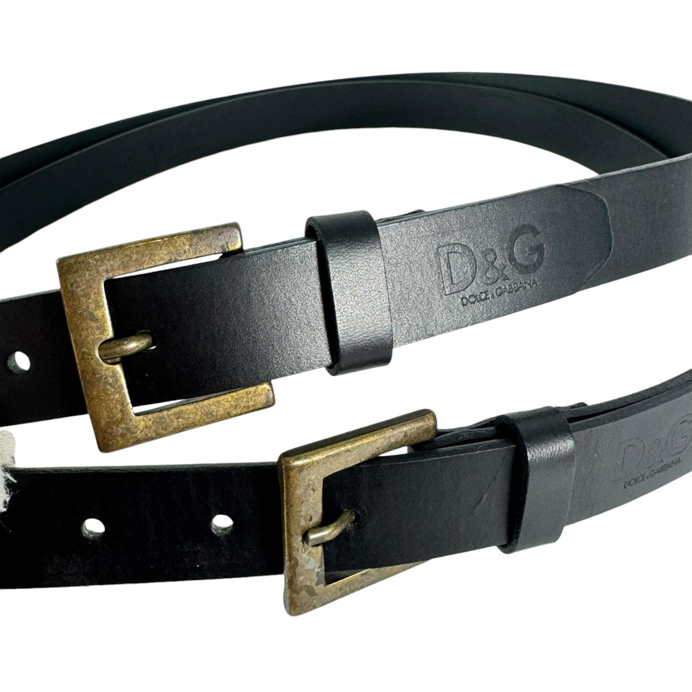 DOLCE & GABBANA Black Leather Logo Plaque Double Belt  display picture 3
