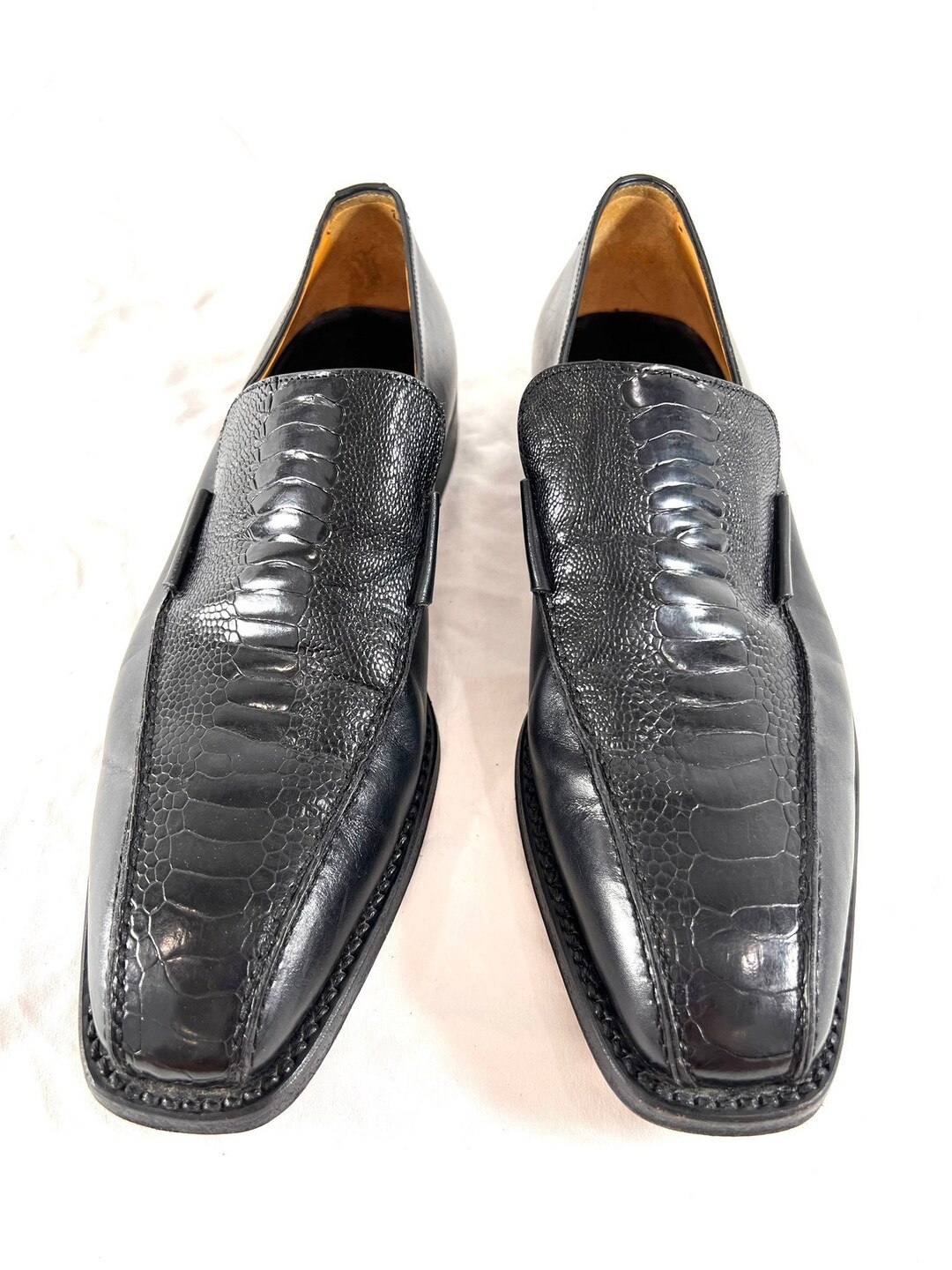 GIANNI VERSACE Vintage Authentic Black Ostrich Leather Men's