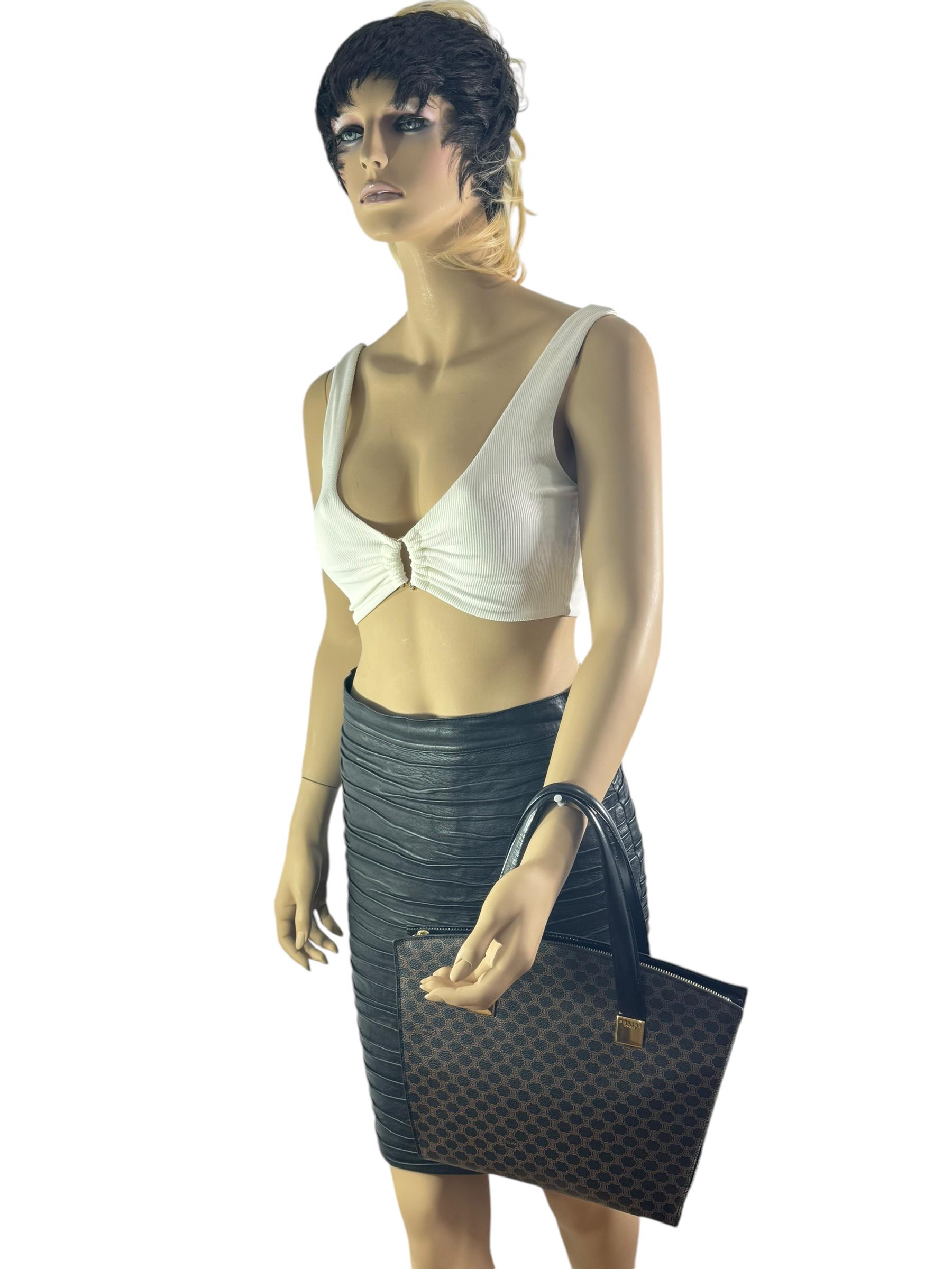CELINE Vintage Black Canvas Macadam Tote Bag Made in Italy