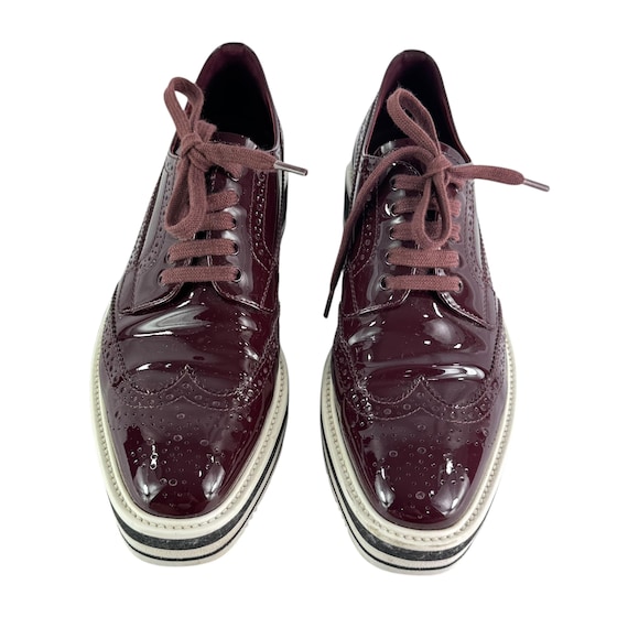 PRADA Brogues Burgundy Patent Leather Women Wingt… - image 1