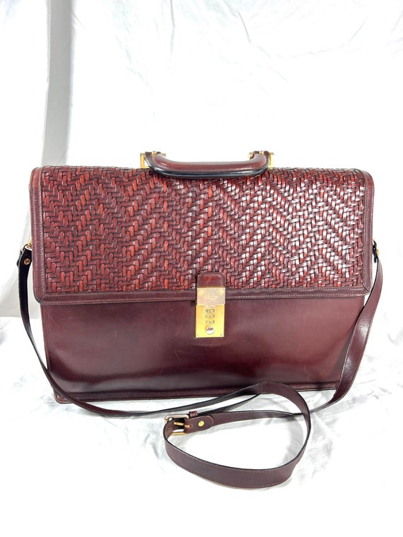 BALLY Vintage Oxblood Leather Woven Leather Flap B
