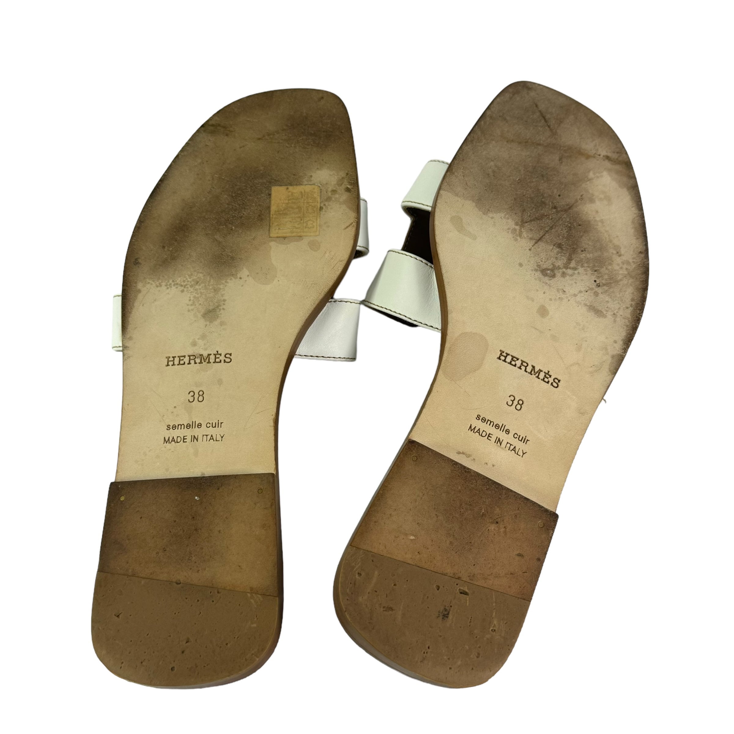 HERMES White Leather H Women's Sandals Made in Italy Marked as 38