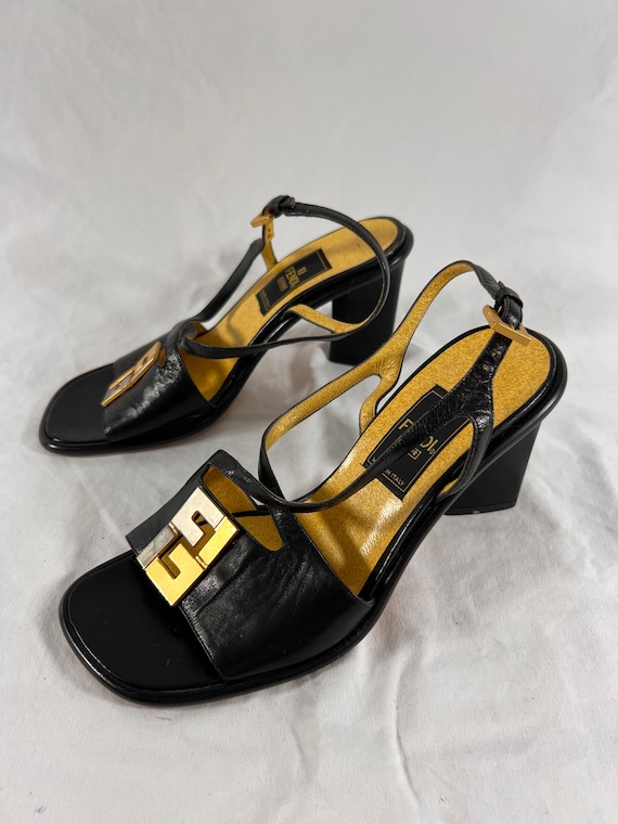 Vintage FENDI Zucca Logo Plaque Heels Sandals 36 … - image 5