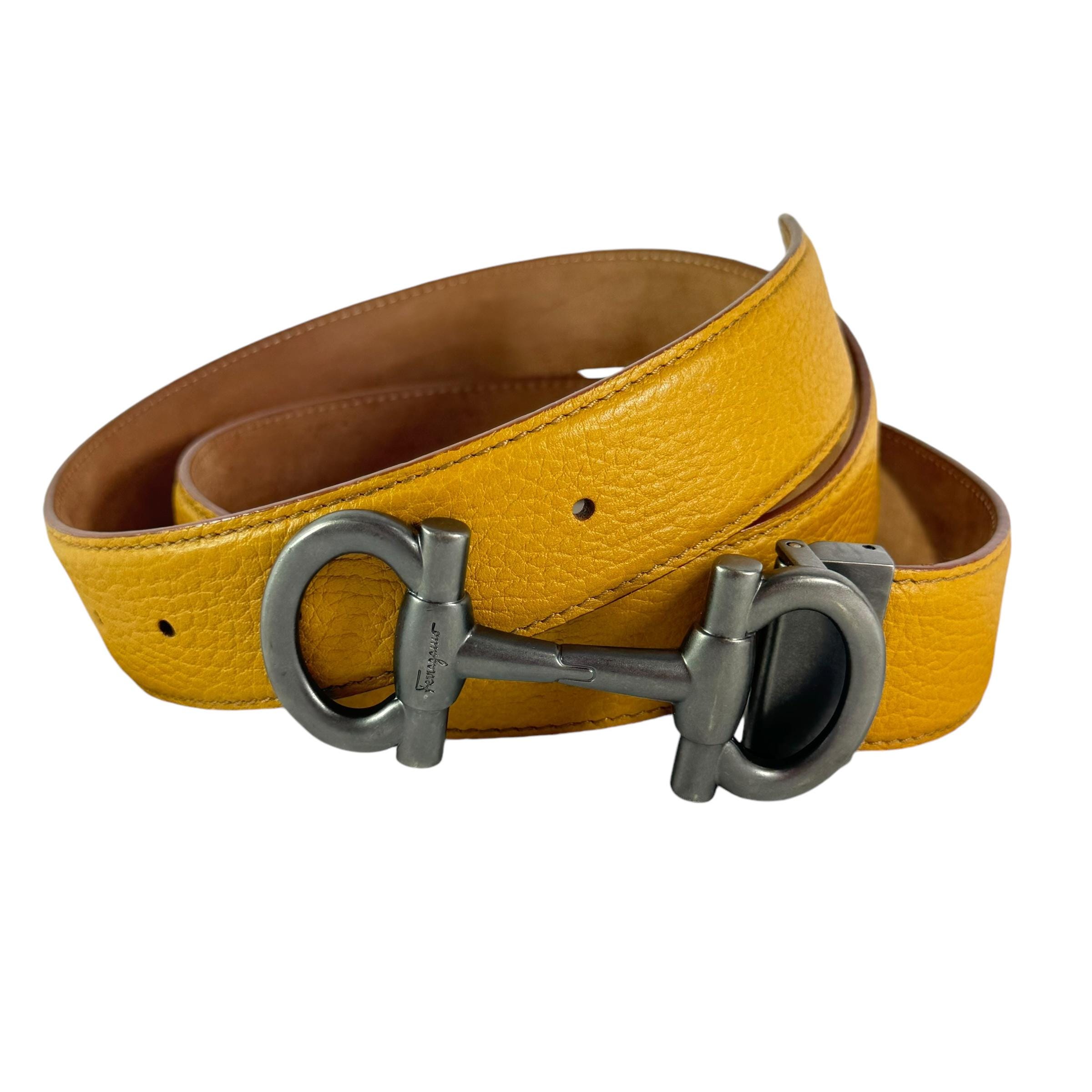 SALVATORE FERRAGAMO Yellow Leather Gancini Parigi Buckle