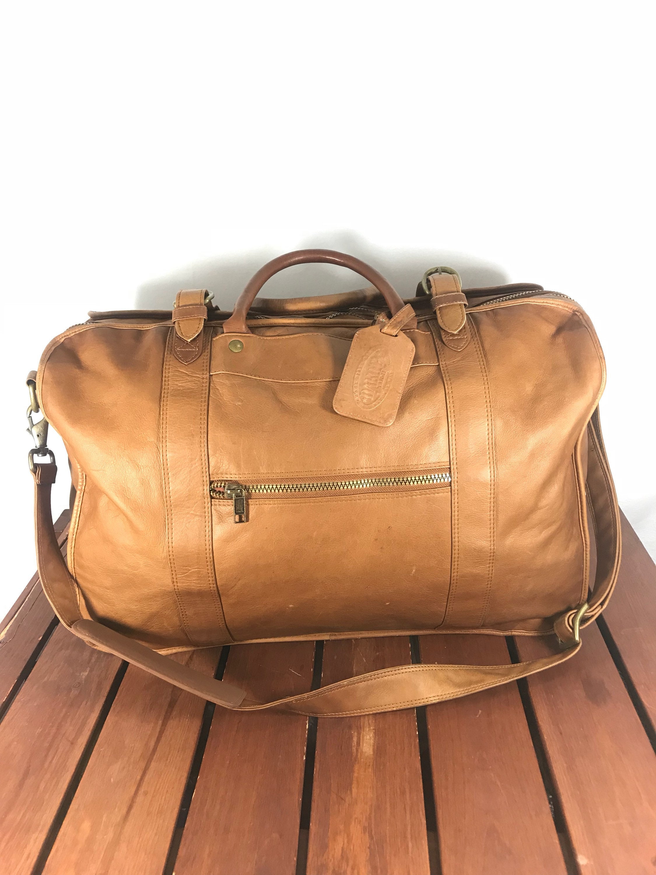 DAKOTA TUMI Excellent Worn PatinaTan Leather Duffle Bag Travel Etsy